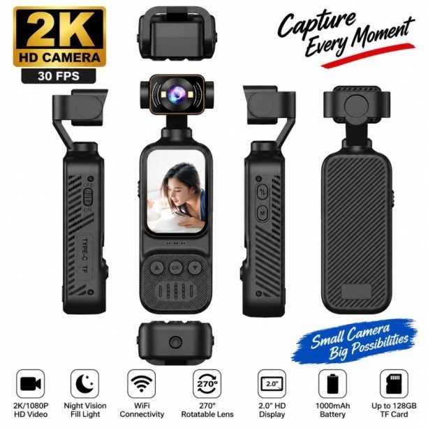 DV07 Winnes 2K Action Camera for Vlogging | 2 Inch Touch Screen WiFi Camera